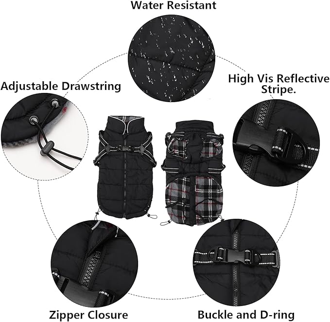 Winter Warm Waterproof Dog Jacket with Harness