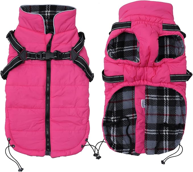 Pink Winter Warm Waterproof Dog Jacket with Harness